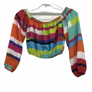 Papaya Stripe Juniors Size Small Crop Top Shirt Festival Party Spring Rainbow